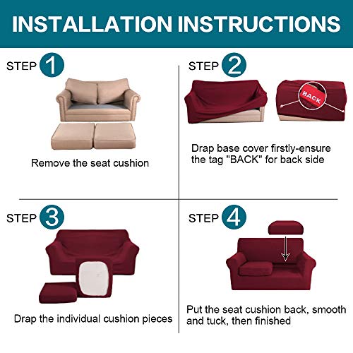 3 Piece Sofa Covers for 2 Cushion Couch Sofa Slipcover Soft Couch Cover for Dogs (Loveseat (2 Cushion) / Burgundy)