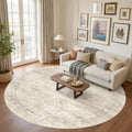 Round Rugs 9ft Living Room Circle Area Rug 9x9 Beige Vintage (Beige / 9' (Round))
