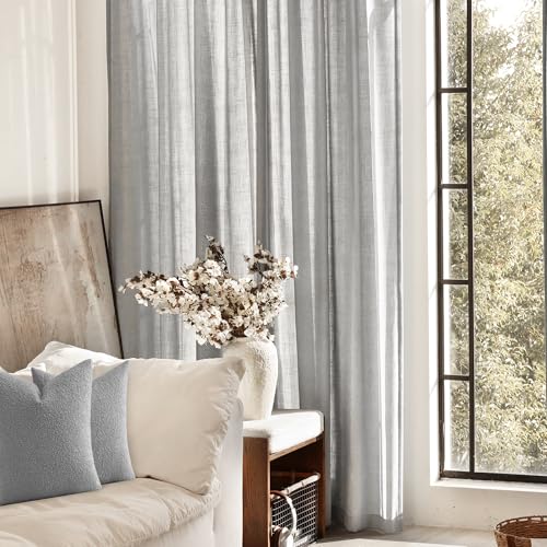 Linen Blend Grey Curtains for Living Room Back Tab Modern Farmhouse Semi Sheer Light Gray Curtains 90 inches Long 2 Panels Set Muted Neutral Cotton Texture Window Curtain for Dining Room Bedroom (Grey / 52"W x 90"L (Pack of 2))