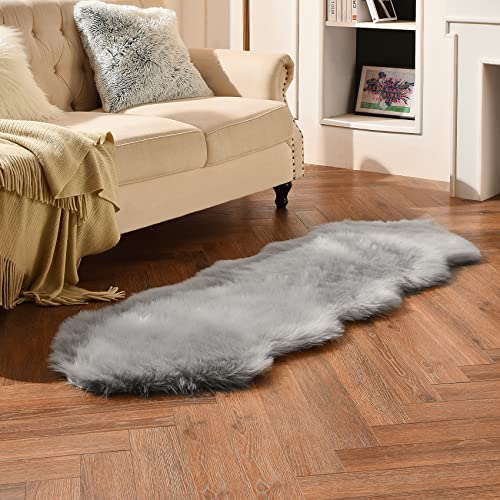 Grey Faux Sheepskin Runner Rugs 2x6 ft (Grey / 2' x 6' (Runner))