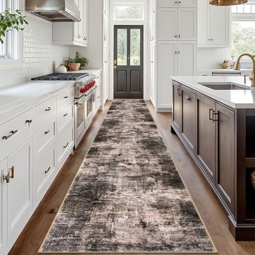 Abstract Runner Rug 3x18 Ft Washable Runners for Hallways (Brown/Rust / 3' x 18' (Rectangular))