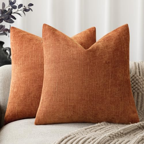 Solid Textured Chenille Throw Pillow Covers 24x24 Inch (24" x 24" (Pack of 2) / Honey Ginder)
