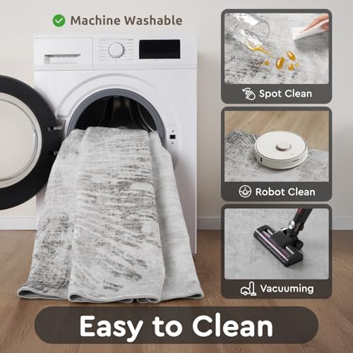 4x6 Rug Small Non Slip Area Rug Ultra Soft Machine Washable Low Pile Modern Abstract Dahlia Indoor Carpet Rugs for Bedroom Living Room Entryway Kitchen Bedside (Flower-grey / 4' x 6')