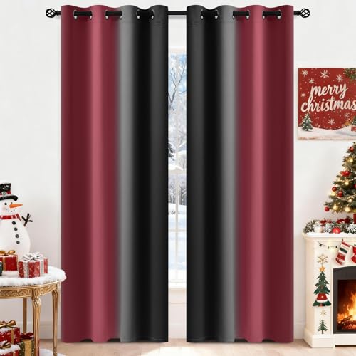 Burgundy Black Ombre Curtains 52x84 Inche Long 2 (52"W x 84"L (Pack of 2) / Burgundy and Black)