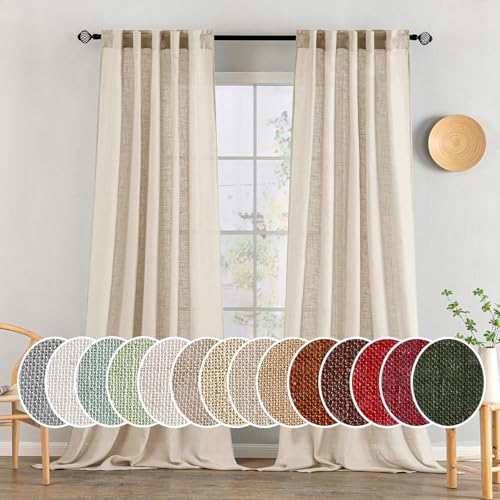 Light Taupe Linen Curtains 52x108 Inches Long 2 Panels for Bedroom (52"W x 108"L (Pack of 2) / Light Taupe)