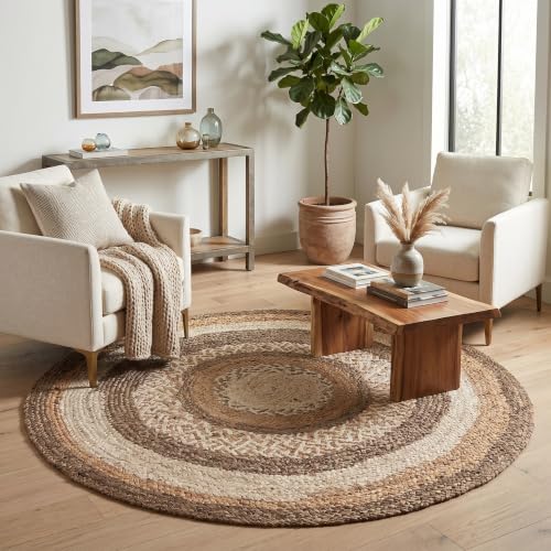 8ft Round Natural Jute Indoor Area Rug (Beige/Brown / 7'6" (Round))
