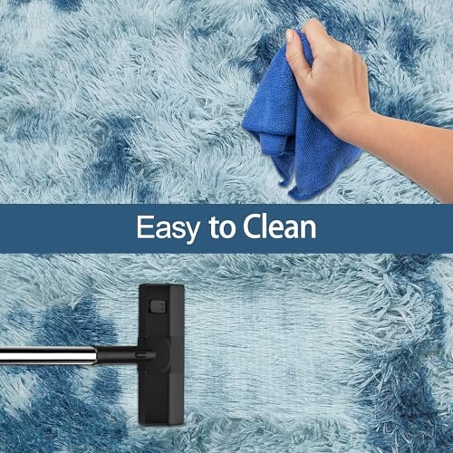 Super Soft Fluffy Living Room Area Rug 2x6 ft Tie (Tie-dyed Blue / 2' x 6' (Runner))