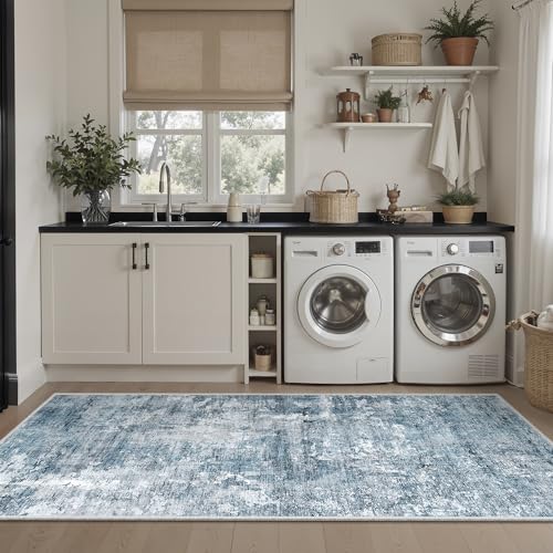 Abstratc Runner Rug 2x5 Washable Kitchen Entry Runners Blue (Blue/Grey / 2' x 5' (Runner))