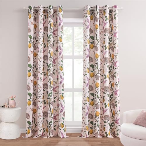 Pink Curtains 102 Inches Long Cute Sound Dampening Pretty Vintage Elegant Whimsical Floral Hummingbird Dusty Rose Drapes for Girls Kids Room Aesthetic Living Room 2 Panels (Light Pink / 52"W x 102"L (Pack of 2))