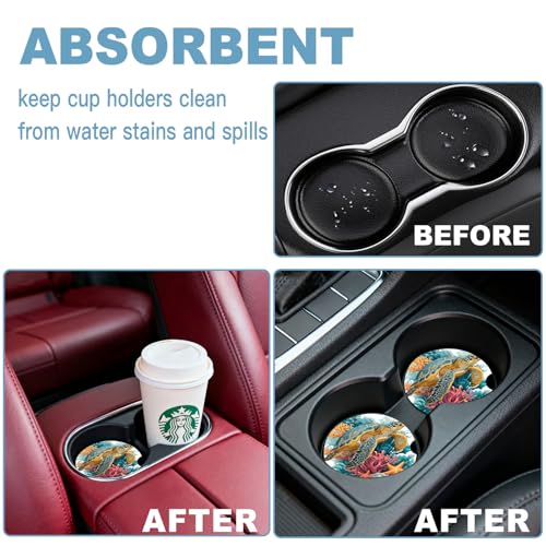 Ceramic Car Cup Holder Coasters Set of 2 (Blue Turtle)