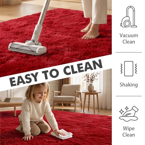 9x12 Ft Extra Large Shag Rugs for Living Room (CD Red / 9' X 12' (Rectangular))