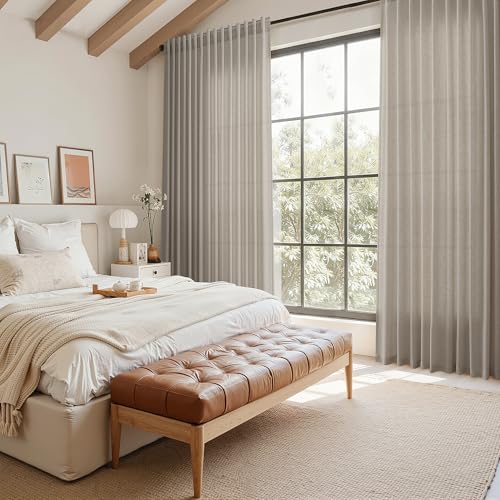 108 Inch Long Curtains for Living Room Grey Beige Linen Simple Modern Light Filtering Semi Sheer Curtain Back Tab Boho Neutral Gray Floor to Ceiling High Window for Bedroom 52x108 (52"W x 108"L (Pack of 2) / Grey Beige)