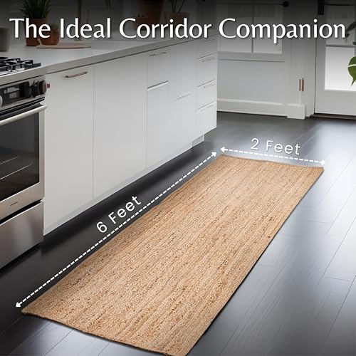 Jute Braided Woven Kitchen Runner 2x6 Feet (2'x6' / Natural)