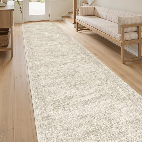 Hallway Runner Rug 2'6" x 12' Washable Long Kitchen Rugs Beige (Beige / 2'6" x 12' (Runner))