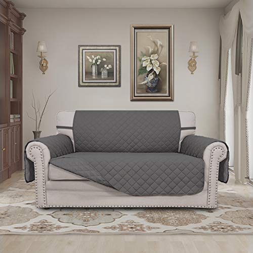 Reversible Loveseat Couch Cover for 2 Cushion Couch Sofa Cover for Dogs Water Resistant Furniture Protector with Foam Sticks Elastic Straps for Pet (Gray/Gray / Medium Loveseat)