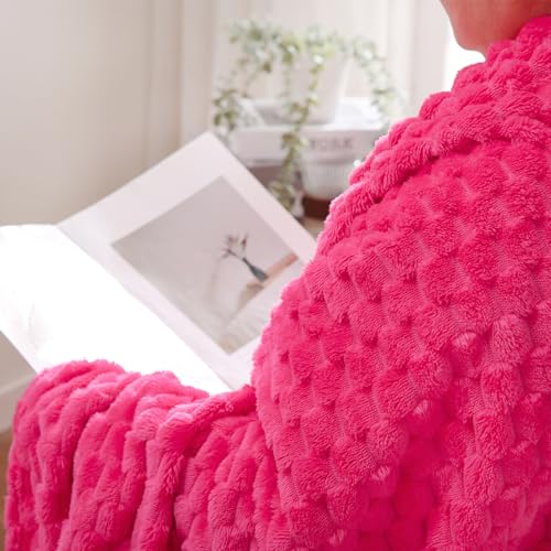 Hot Pink Throw Blanket 60"×80" Fuzzy 3D Jacquard Decorative (Hot Pink / 60"×80”)