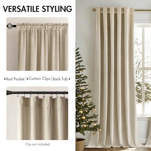 Velvet Curtains 52x90 inches 2 Panels Beige Blackout Curtains (Beige / 52"W x 90"L (Pack of 2))