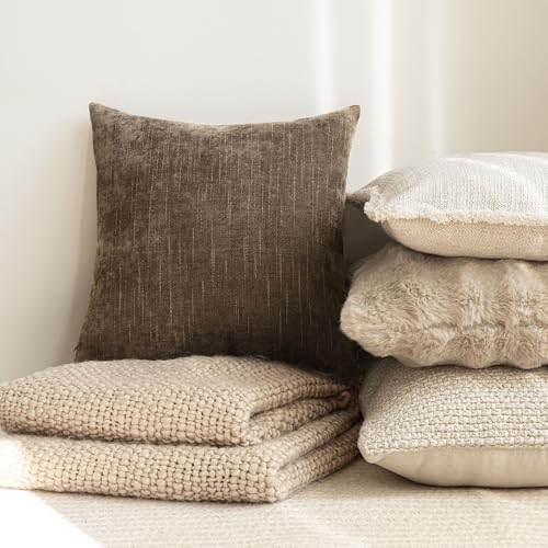 Solid Textured Chenille Throw Pillow Covers 26x26 (26" x 26" (Pack of 2) / Toffee)