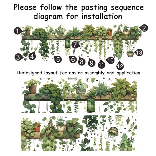 Green Plant Wall Stickers Vinyl Wall Decals Removable Wall Clings Peel and Stick Wall Mural for Bedroom Living Room Office (69.3" x 21.2")