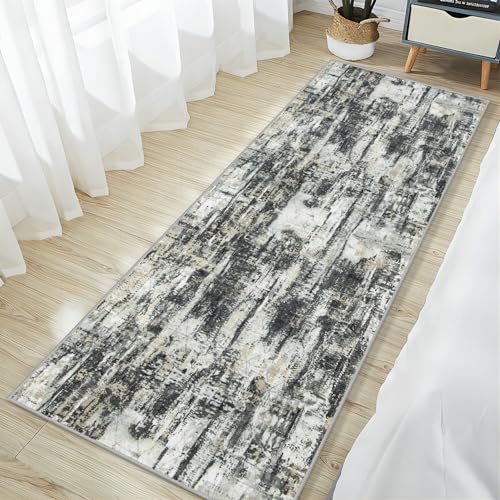 2'6''x8' Runner Rugs Washable Rug (Black Grey/Gold / 2'6" x 8' (Runner))