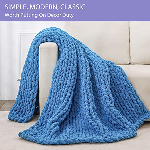 Chunky Knit Throw Blanket for Couch (Bright Blue / 40"x80" (Special Size Throw))