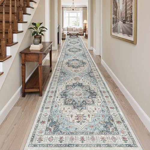 Hallway Runner Rug 3x18 Washable Kitchen Runners 18ft (Blue / 3' x 18' (Runner))