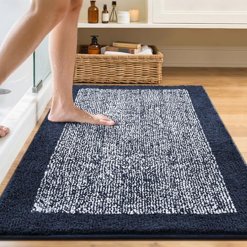 48x32 Bathroom Rugs Non Slip Washable (Dark Blue / 2'8" x 4' (Rectangular))