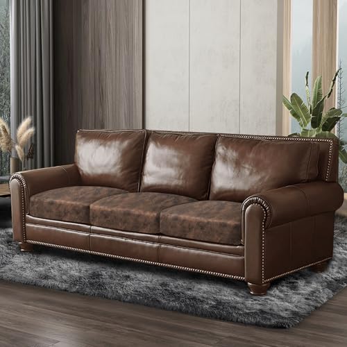 Leather Look Couch Cushion Covers Sofa Seat Slipcovers Sets Couches Furniture Protector for Sectional Armchair Loveseat Pets Kids Stretch Spandex Fabric (3 Cushion XL Sofa / Dark Brown)