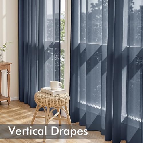 Navy Blue Sheer Curtains 108 Inches Long 4 Panels 54 x 108 Inches (54"W x 108"L (Pack of 4) / Navy Blue)