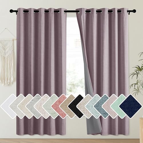 Chaise Mauve Vintage Linen 100% Blackout Curtains for Playroom (62"W x 72"L (Pack of 2) / Chaise Mauve)