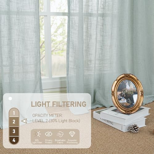 Semi Sheer Linen Curtains 54 Inch Length 2 Panels for Bedroom (52"W x 54"L (Pack of 2) / Greyish Blue)