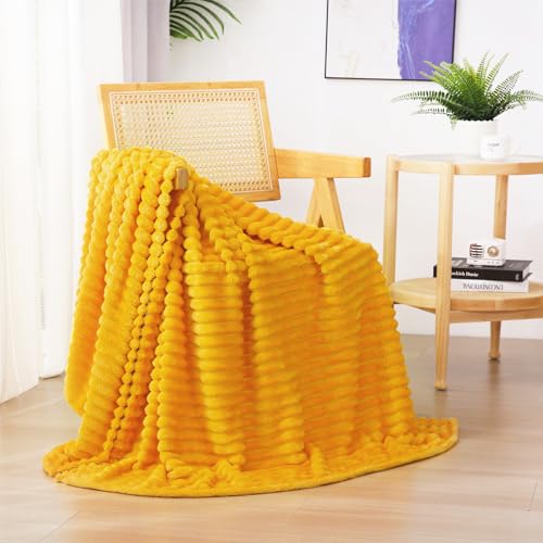 Gold Fleece Throw Blanket 60”×80” for Couch Sofa Livingroom (Gold / 60×80inch)