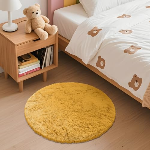 Mustard Yellow Round Rugs for Bedroom (2 Ft Round / Mustard Yellow)