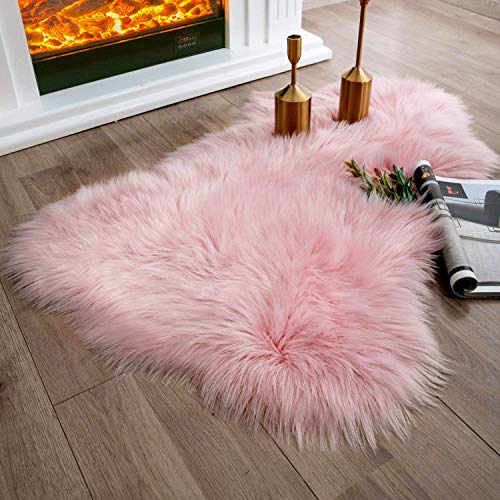 Ashler Faux Fur Area Rug (3' x 2' (Irregular) / Pink)