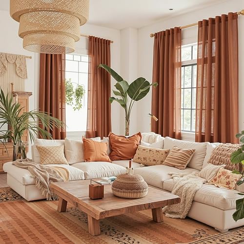 Semi Sheer Curtains 72 Inch Length for Bedroom 2 Panels (50"W x 72"L (Pack of 2) / Terracotta)
