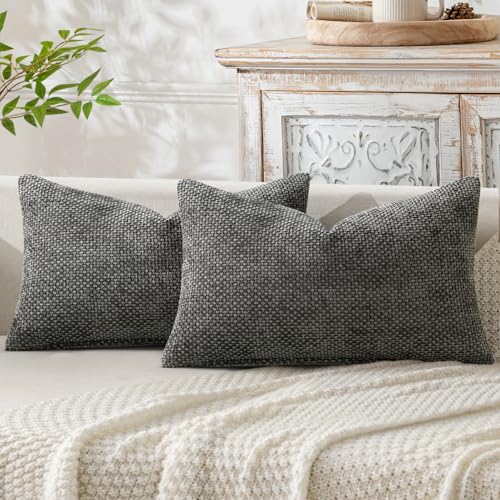 Decorative Lumbar Throw Pillow Covers 12x20 Inch Dark Gray 2 Pack (20" x 12" (Pack of 2) / Dark Gray)