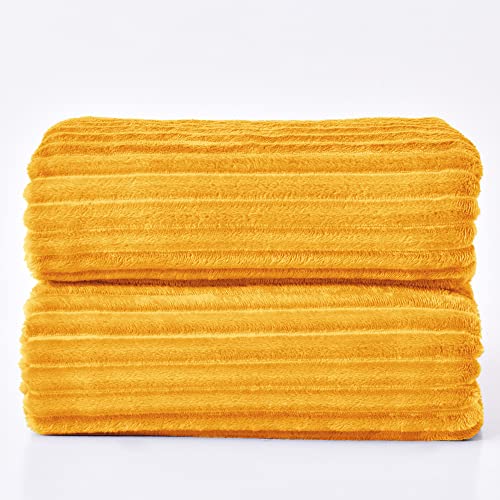 Ribbed Mustard Yellow Fleece Throw Blanket for Couch (Mustard Yellow / Throw XL(50"x70"))