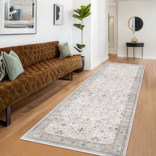 Washable Long Runners for Hallways (3' x 8' (Runner) / Light Gray / Sage)