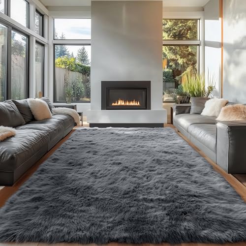 6x6 Area Rugs for Living Room Bedroom (6x6 Ft Square / Grey)
