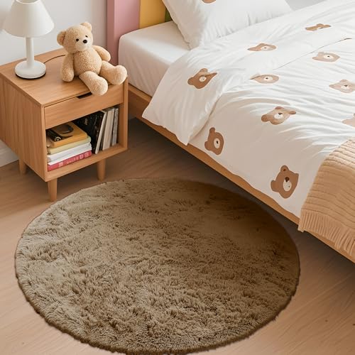 Taupe Round Rugs for Bedroom (3 Ft Round / Taupe)