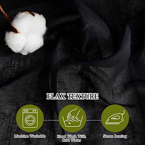 Natural Flax Sheer Linen Curtains Grommet Top (52"W x 45"L (Pack of 2) / Black)