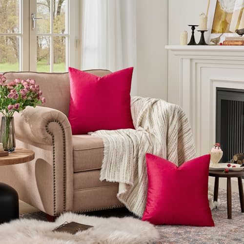 Red Velvet Pillow Covers 18x18 Decorative Pillows Pack of 2 (Red / 18" x 18" (Pack of 2))
