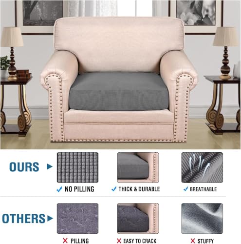 Super Stretch Individual Seat Cushion Covers Sofa Covers Couch Cushion Covers Slipcover Sets Thick Jacquard Textured Twill Fabric (Grey / 1 Cushion Chair)