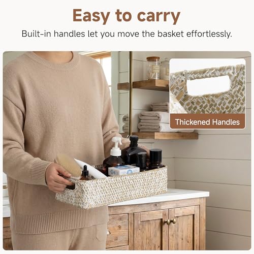 Wicker Toilet Paper Basket for Back of Toilet (Wipe White (Seagrass) / 14¼" L x 6¾" W x 3¾" H)