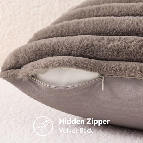 Fall Faux Fur Throw Pillow Covers 22x22 Set of 2 Light Coffee (Light Coffee / 22" x 22" (Pack of 2))