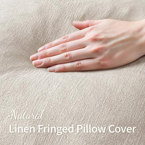 Linen Fringe Decorative Throw Pillow Covers Natural Beige 16x16 (16" x 16" (Pack of 2) / Natural Beige)