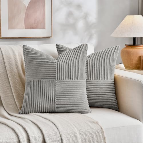 2 Packs Grey Decorative Throw Pillow Covers 18x18 Inch for Living Room Couch Bed Sofa (Gray / 18" x 18" (Pack of 2))