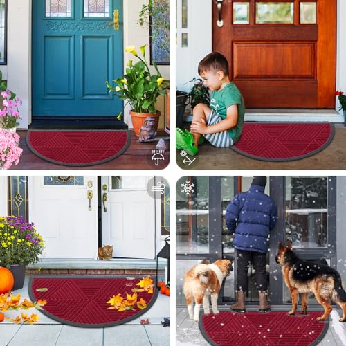 Half Circle Front Door Mat Outside Entrance (Wine Red / 35" X 23")