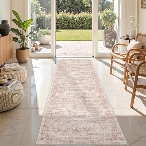 2x8 Runner Rug Non Slip (Pink/Ivory / 2' x 8' (Runner))