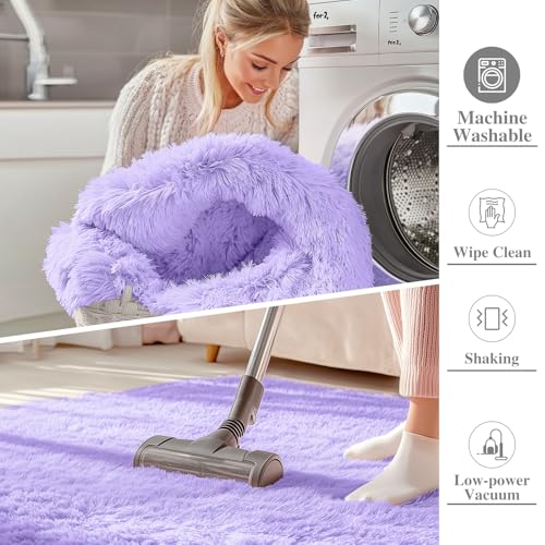 6x9 Machine Washable Large Area Rugs for Living Room (6x9 Ft / Light Purple)